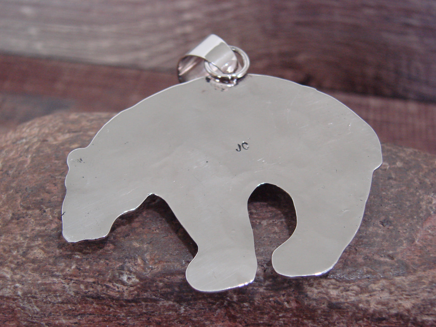 Native American Nickel Silver & Turquoise Bear Pendant - Cleveland