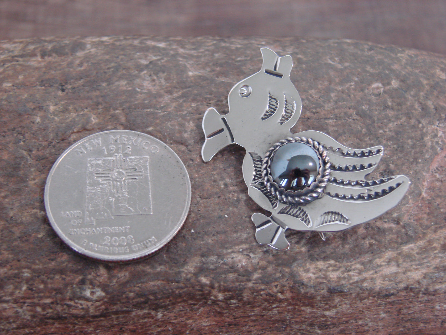 Native American Nickel Silver & Hematite Duck Pin - Cleveland