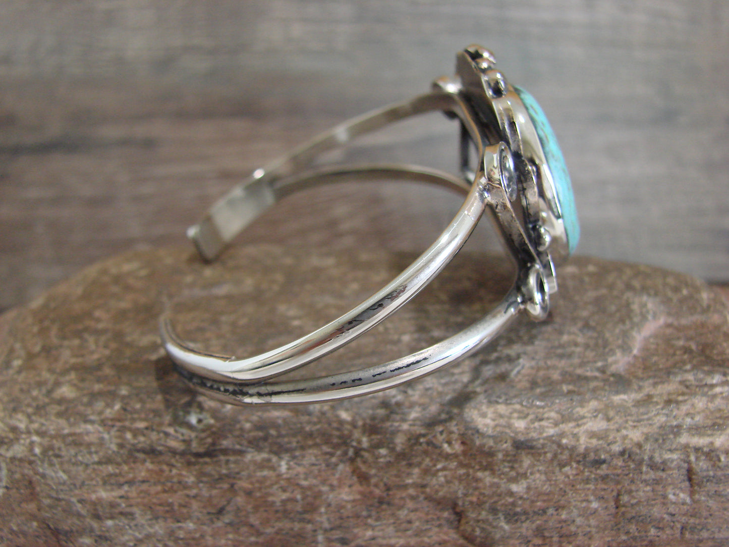 Native American Nickel Silver & Turquoise Bracelet by Cleveland