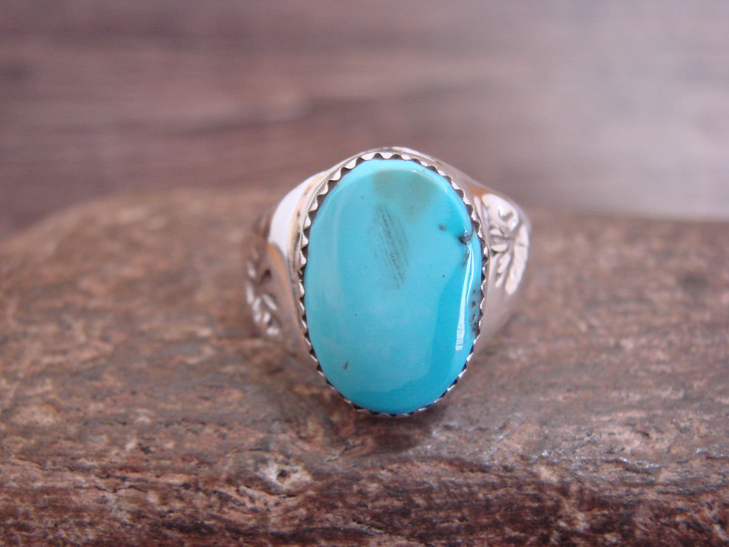 Native American Sterling Silver & Turquoise Ring by Bekis - Size 10