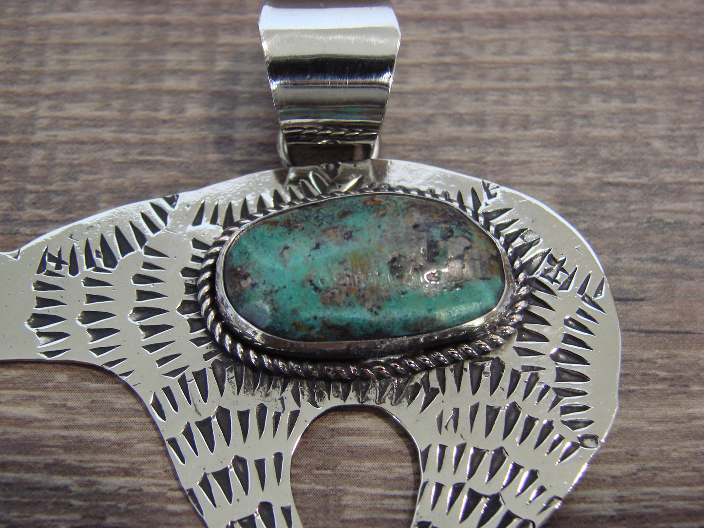 Native American Nickel Silver & Turquoise Bear Pendant - Cleveland