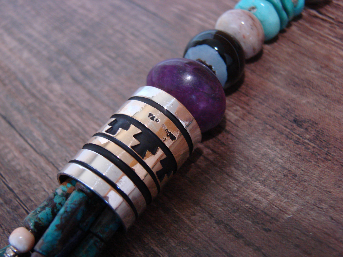 Native American Sterling Silver & Turquoise 30" Gemstone Necklace by Singer