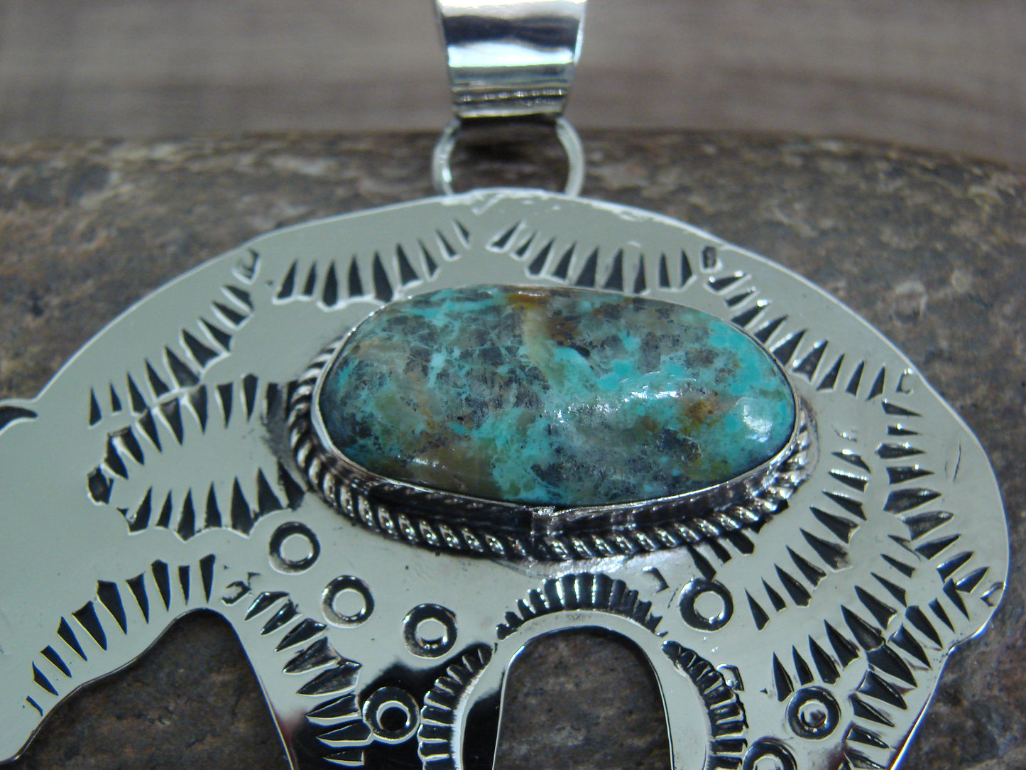 Native American Nickel Silver & Turquoise Bear Pendant - Cleveland