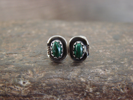 Native American Sterling Silver Handmade Malachite Stud Post Earrings - Spencer