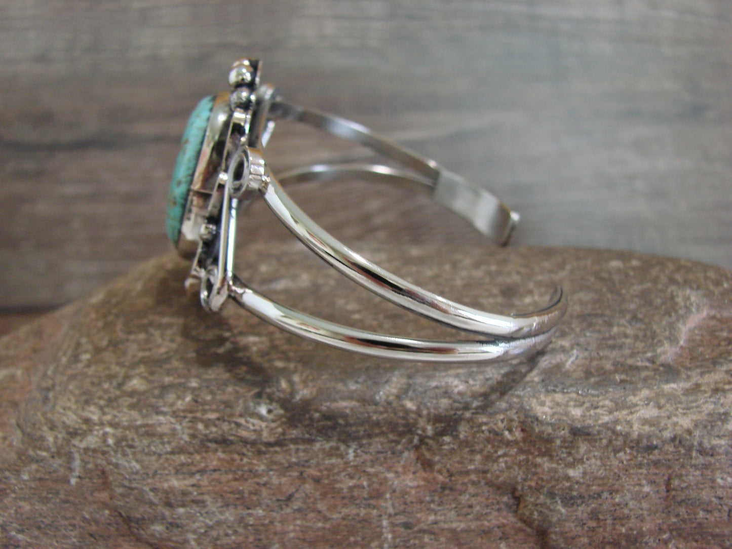 Native American Nickel Silver & Turquoise Bracelet by Cleveland