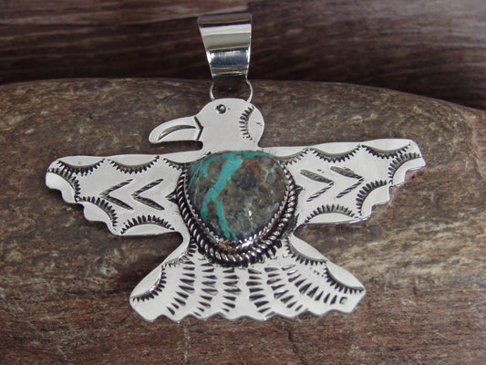 Native American Nickel Silver & Turquoise Thunderbird Pendant - Cleveland
