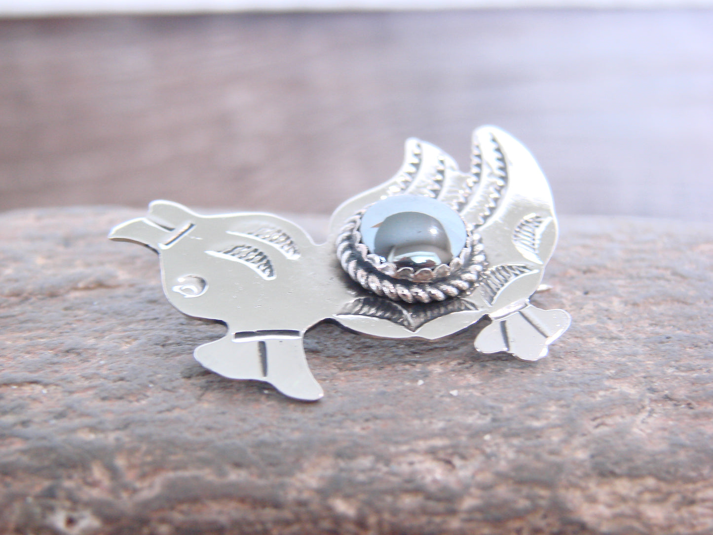 Native American Nickel Silver & Hematite Duck Pin - Cleveland