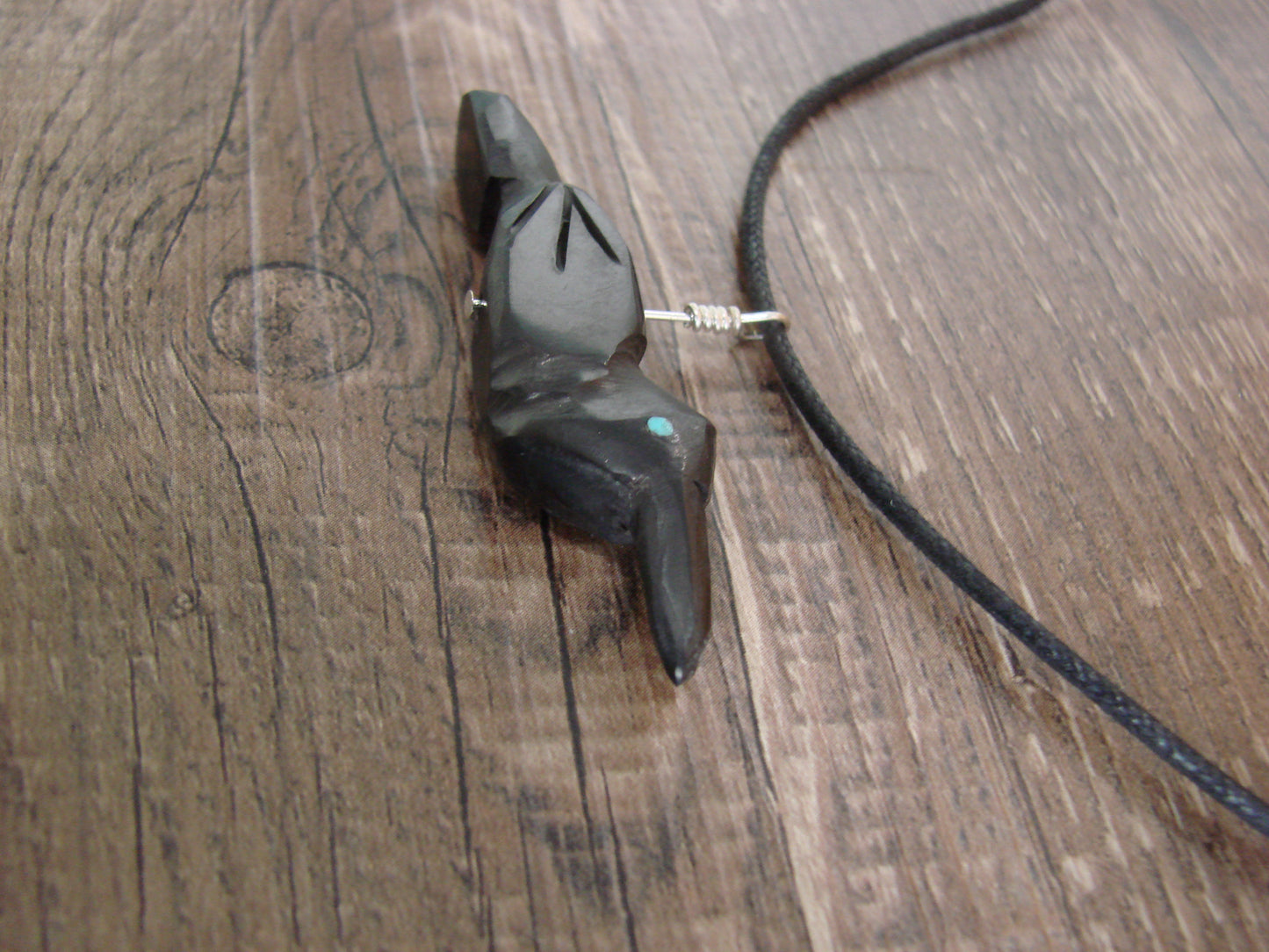 Hand Carved Adjustable Jet Raven Fetish Necklace by Matt Mitchell