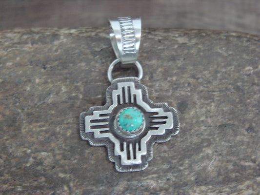 Native American Sterling Silver & Turquoise Zia Symbol Pendant - McCarthy
