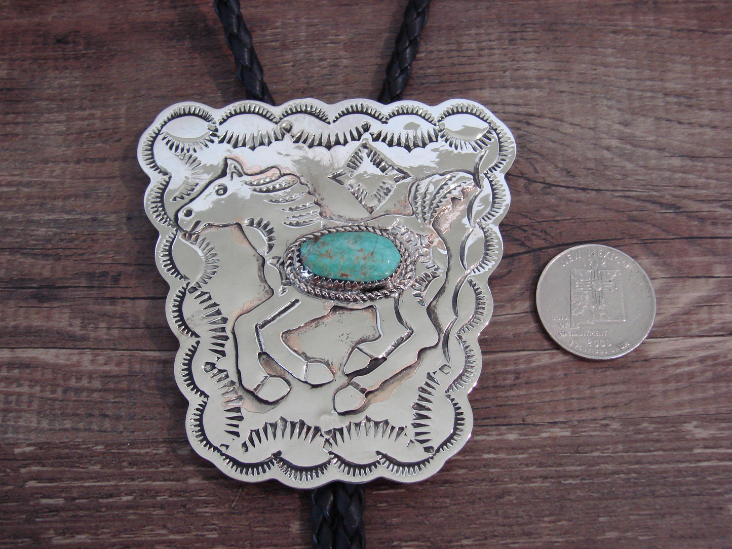 Native American Nickel Silver & Turquoise Horse Bolo Tie - Cleveland