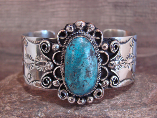 Native American Nickel Silver & Turquoise Bracelet by Cleveland
