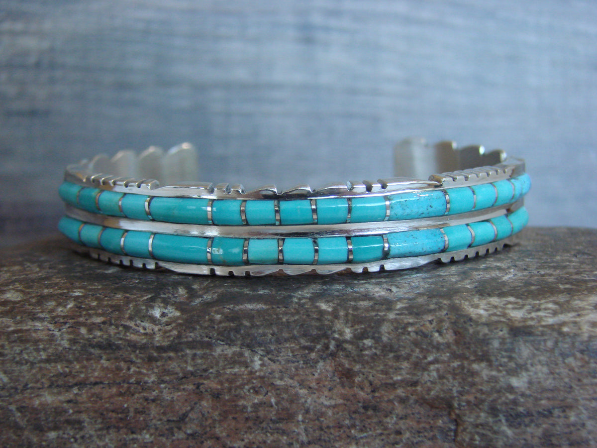 Native American Sterling Silver & Turquoise Row Bracelet by Lalio
