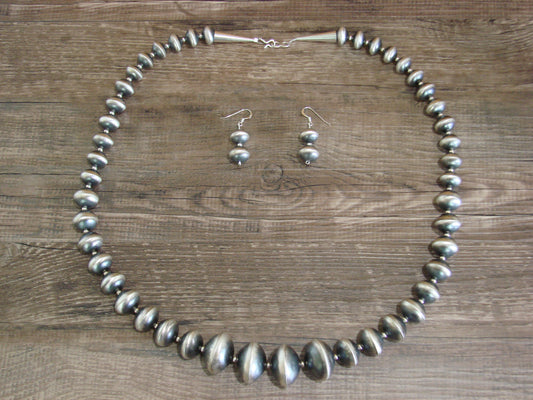 Native American Sterling Silver Graduated Navajo Pearl 27" Necklace Set by Cooley