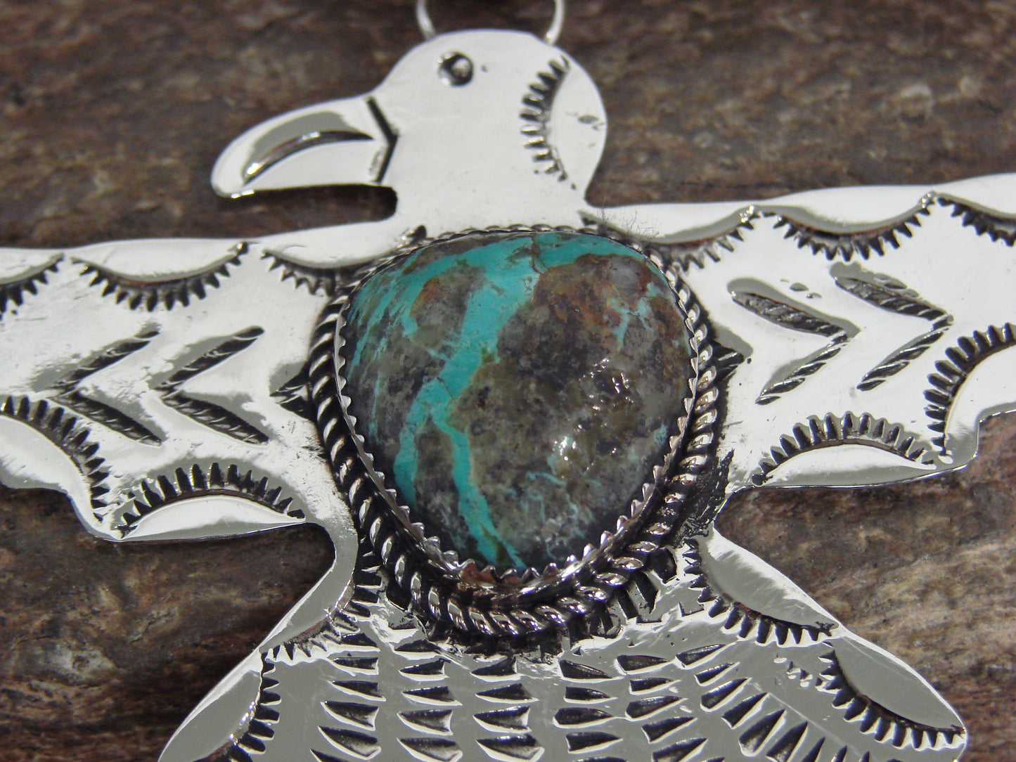 Native American Nickel Silver & Turquoise Thunderbird Pendant - Cleveland