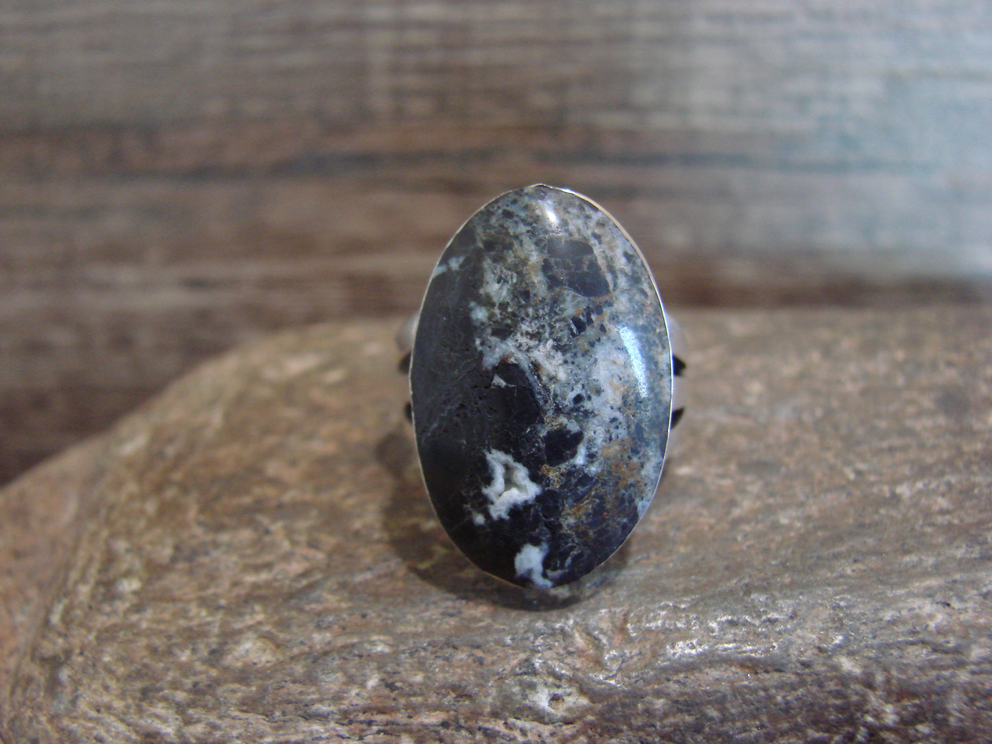 Native American Sterling Silver & White Buffalo Turquoise Ring by Smith - Size 5.5