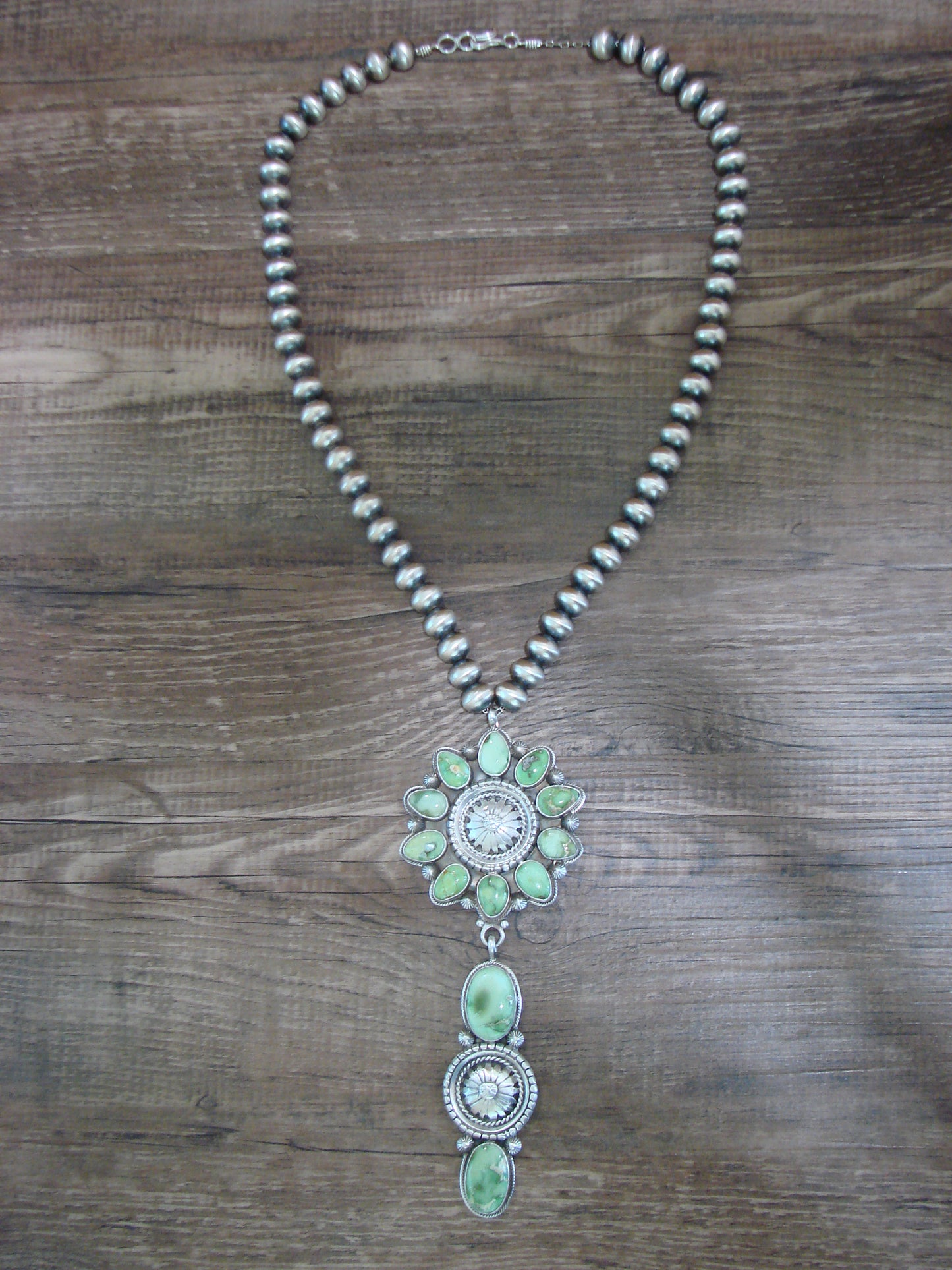 Native American 21" Sterling Silver & Turquoise Navajo Pearl Necklace By Tom Lewis