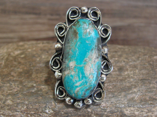 Native American Nickel Silver & Turquoise Ring by Cleveland - Size 10.5