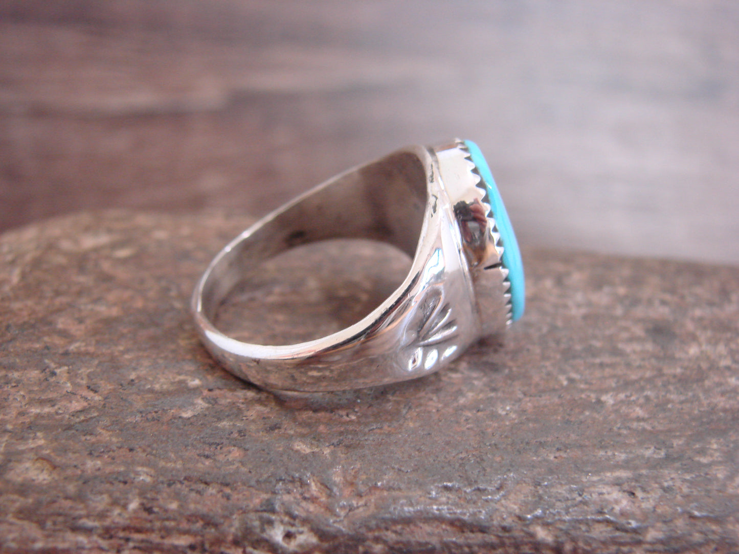 Native American Sterling Silver & Turquoise Ring by Bekis - Size 10