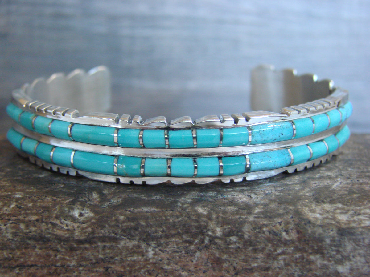 Native American Sterling Silver & Turquoise Row Bracelet by Lalio