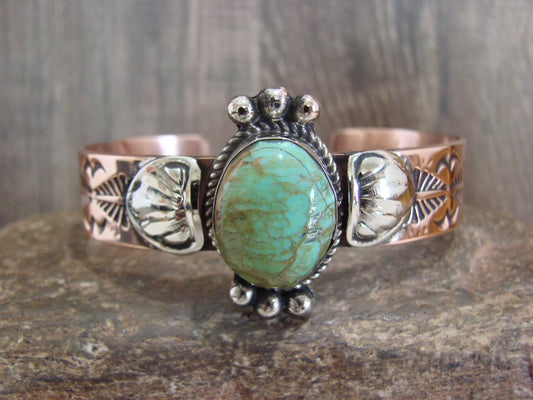 Native American Copper & Turquoise Bracelet by Cleveland
