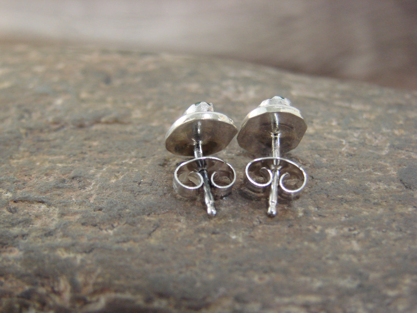 Native American Sterling Silver Handmade Malachite Stud Post Earrings - Spencer