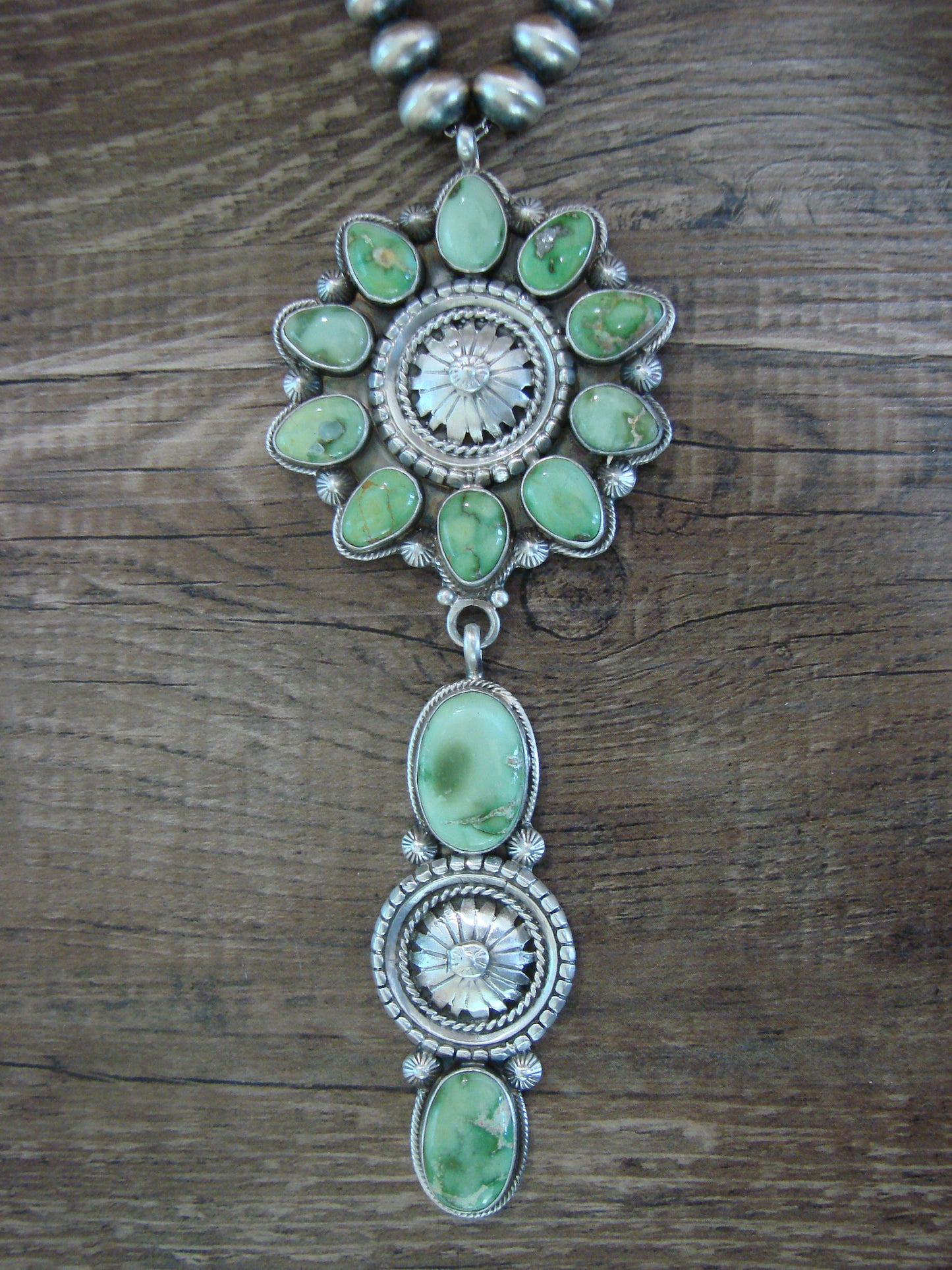 Native American 21" Sterling Silver & Turquoise Navajo Pearl Necklace By Tom Lewis