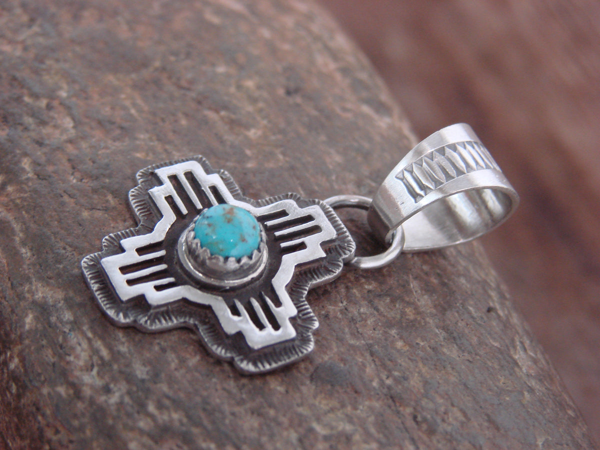 Native American Sterling Silver & Turquoise Zia Symbol Pendant - McCarthy