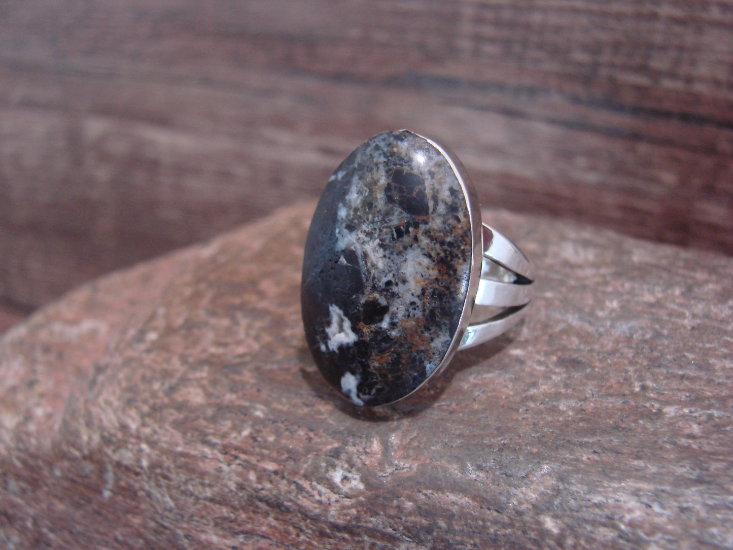 Native American Sterling Silver & White Buffalo Turquoise Ring by Smith - Size 5.5