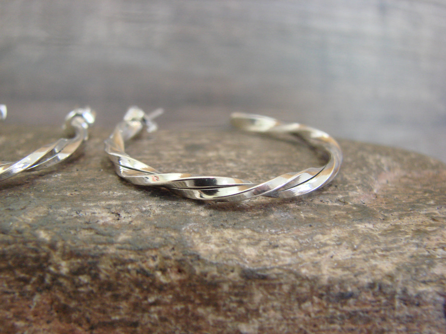 Native American Sterling Silver 1 1/4" Twisted Hoop Earrings by Tahe