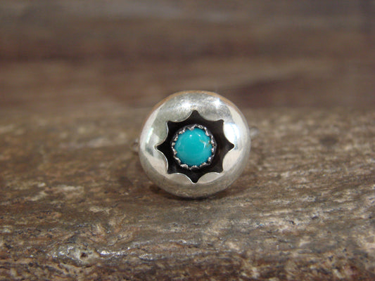 Native American Sterling Silver & Turquoise Shadowbox Ring Size 4.5 - Spencer