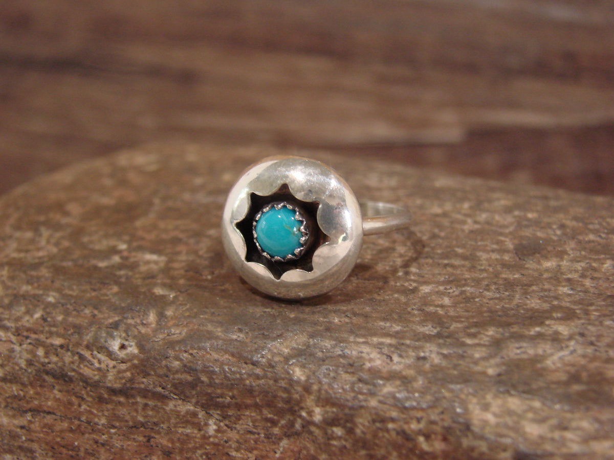 Native American Sterling Silver & Turquoise Shadowbox Ring Size 6 - Spencer