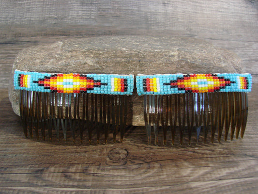 Native American Hand Beaded Hair Comb Set by Cleveland