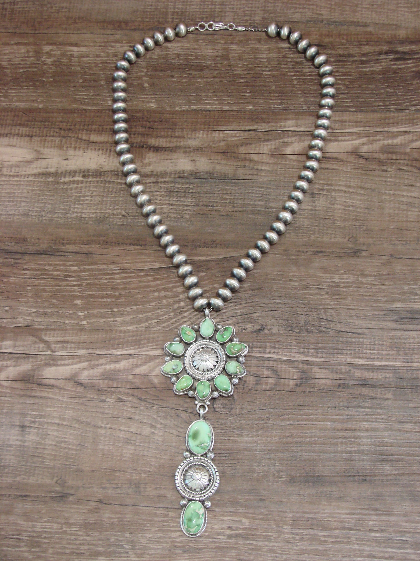 Native American 21" Sterling Silver & Turquoise Navajo Pearl Necklace By Tom Lewis