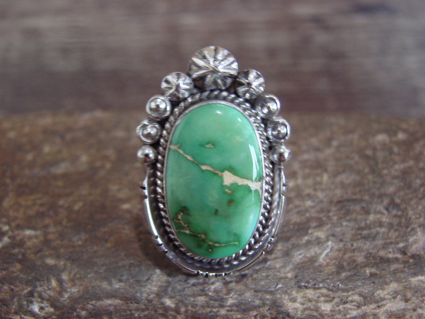 Native American Sterling Silver & Sonoran Turquoise Ring by Benally - Size 8