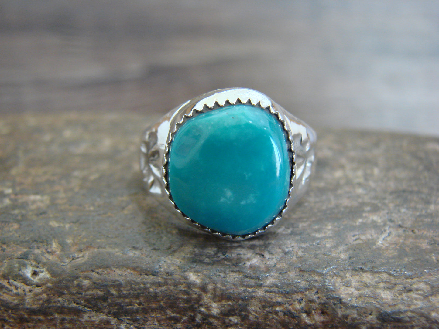 Native American Sterling Silver & Turquoise Ring by Bekis - Size 10