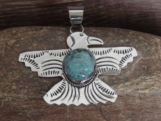 Native American Nickel Silver & Turquoise Thunderbird Pendant - Cleveland