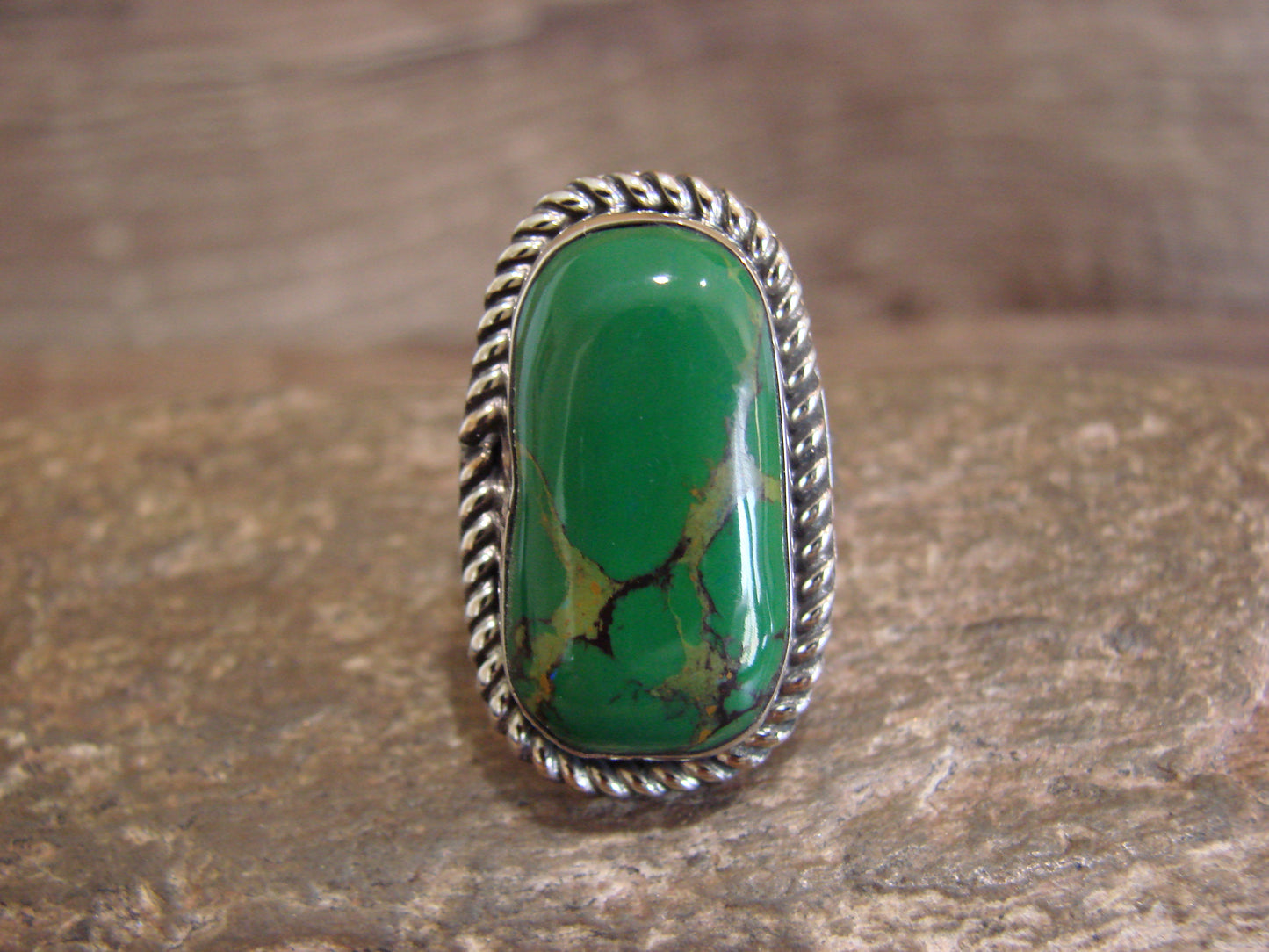 Native American Nickel Silver & Green Howlite Ring Size 6.5 - Cleveland