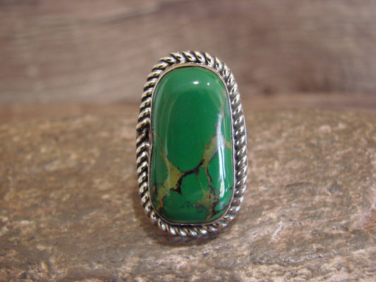 Native American Nickel Silver & Green Howlite Ring Size 6.5 - Cleveland