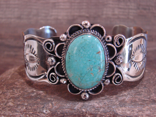 Native American Nickel Silver & Turquoise Bracelet by Cleveland