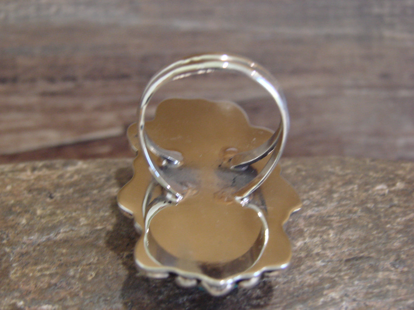 Native American Nickel Silver & Turquoise Ring by Cleveland - Size 10.5