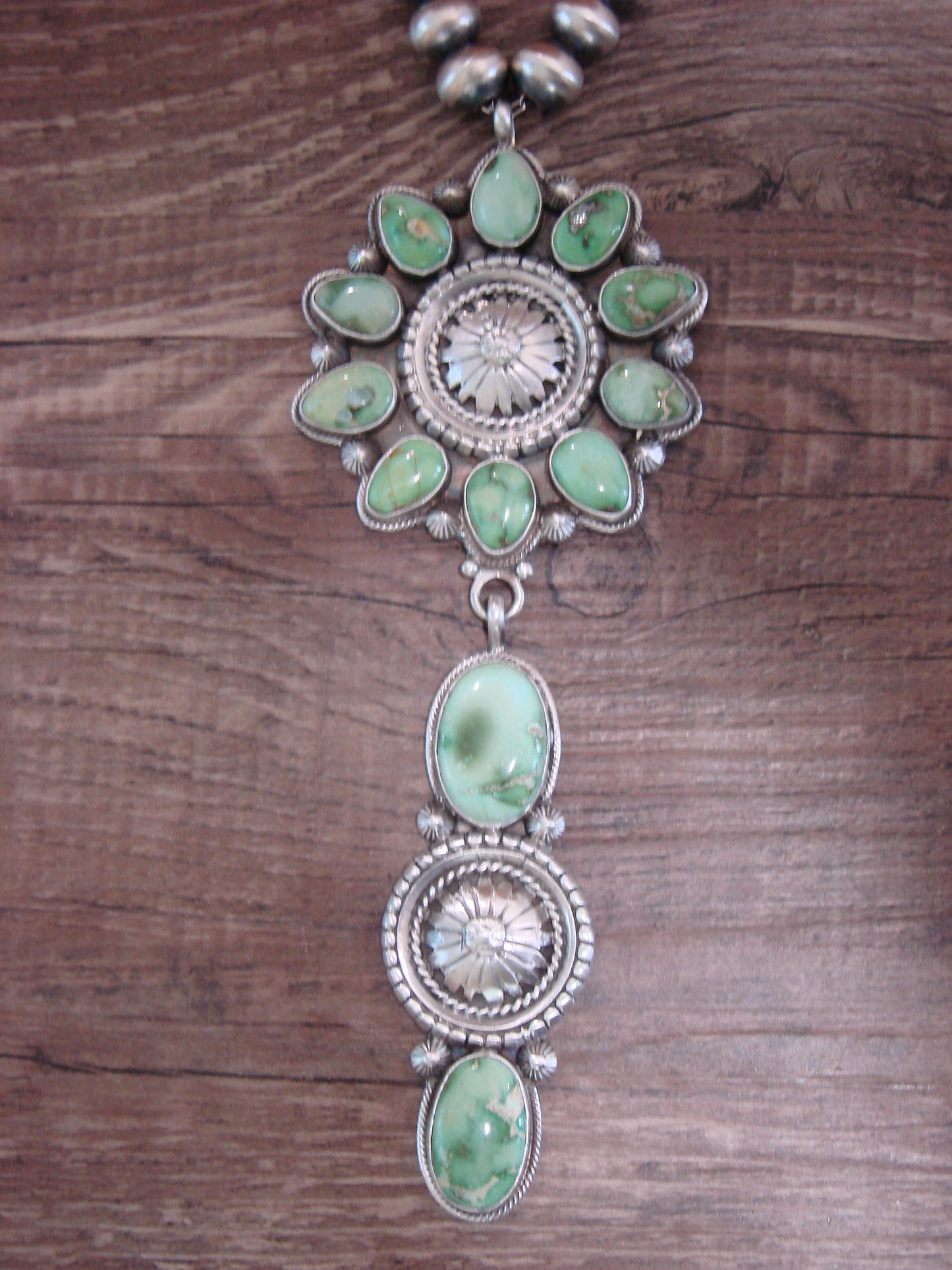 Native American 21" Sterling Silver & Turquoise Navajo Pearl Necklace By Tom Lewis