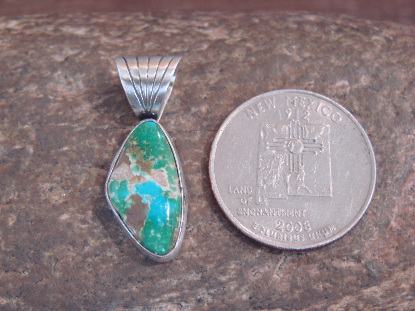 Native American Sterling Silver & Sonoran Turquoise Pendant by Yellowhair
