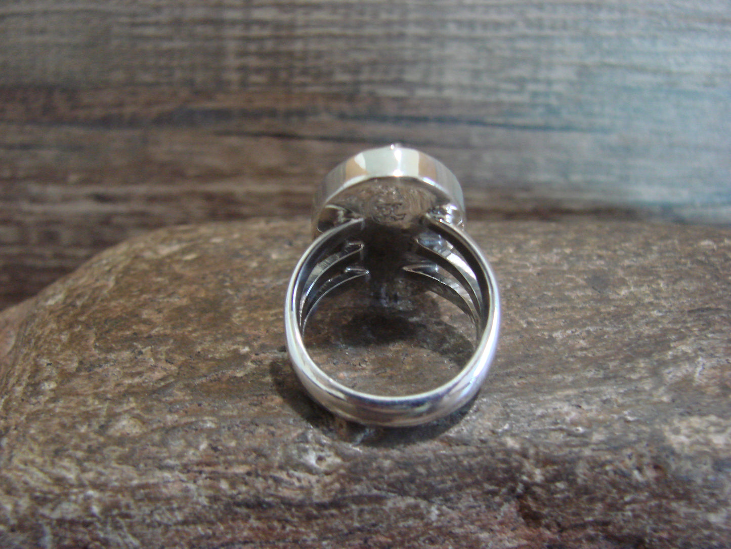 Native American Sterling Silver & White Buffalo Turquoise Ring by Smith - Size 5.5