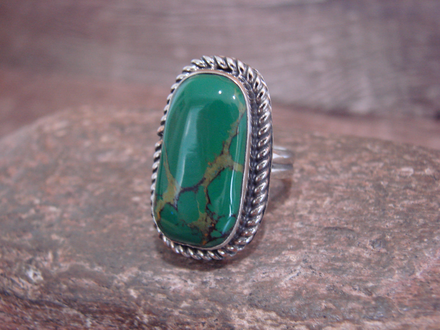 Native American Nickel Silver & Green Howlite Ring Size 6.5 - Cleveland