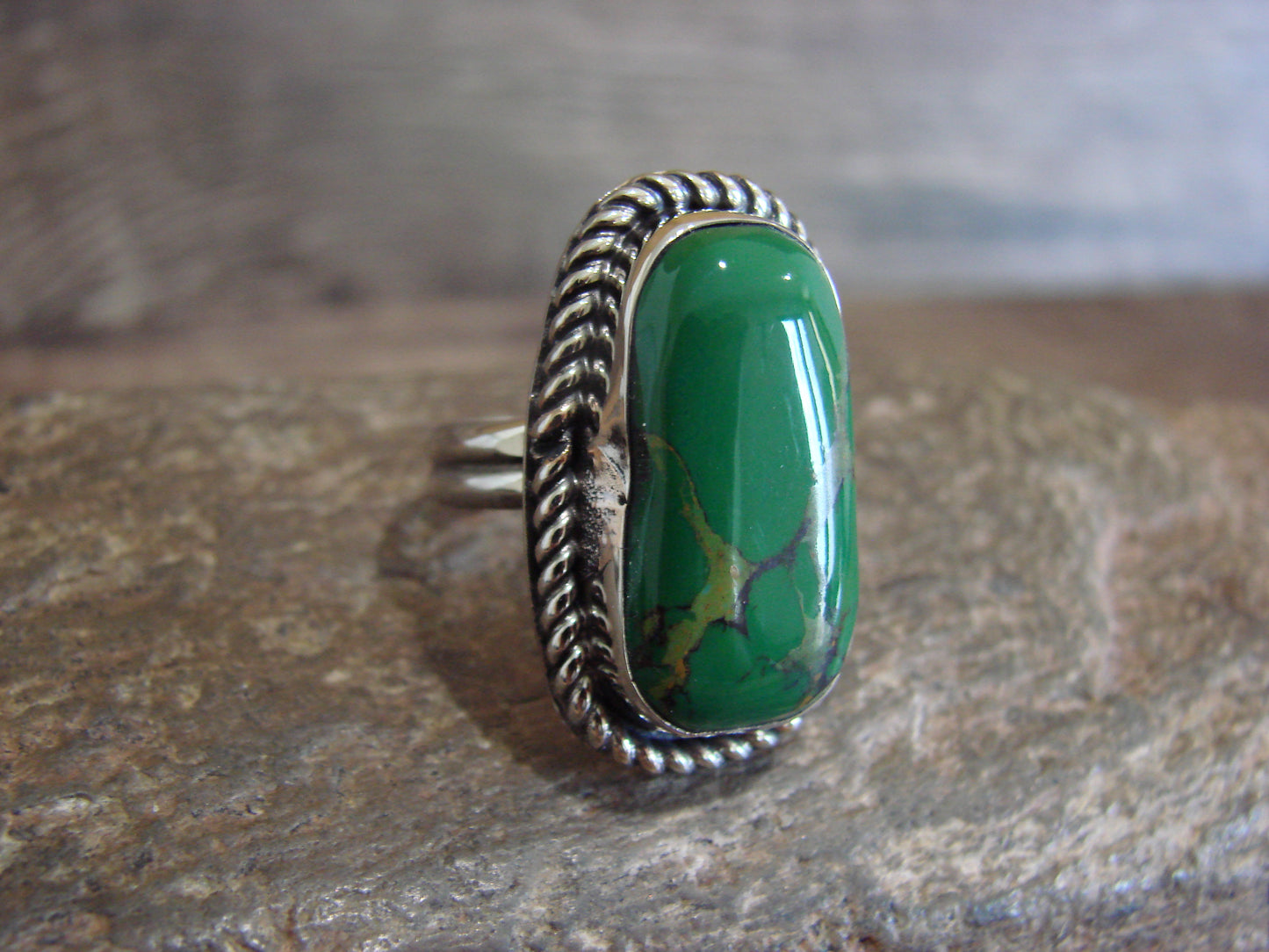 Native American Nickel Silver & Green Howlite Ring Size 6.5 - Cleveland