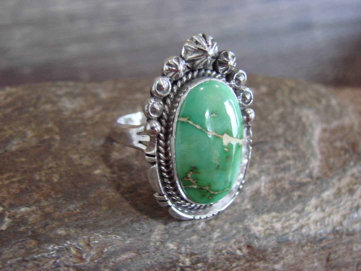 Native American Sterling Silver & Sonoran Turquoise Ring by Benally - Size 8