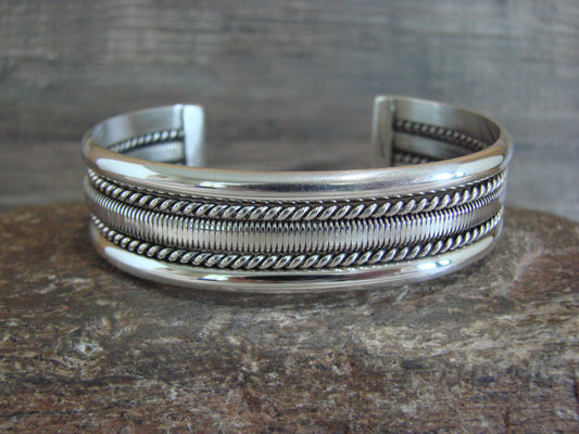 Native American Navajo Indian 5/8" Twisted Sterling Silver Bracelet by Tahe