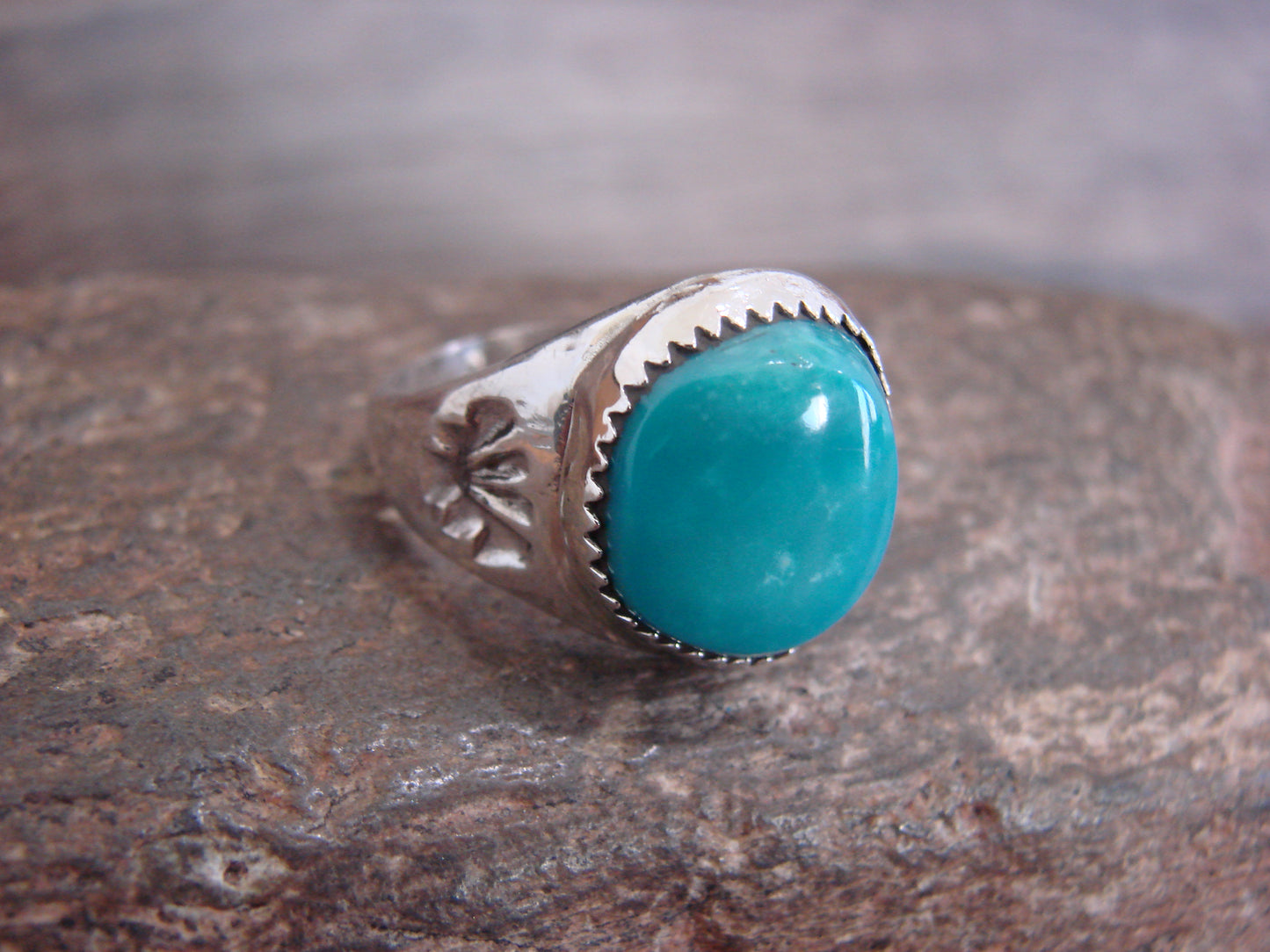 Native American Sterling Silver & Turquoise Ring by Bekis - Size 10