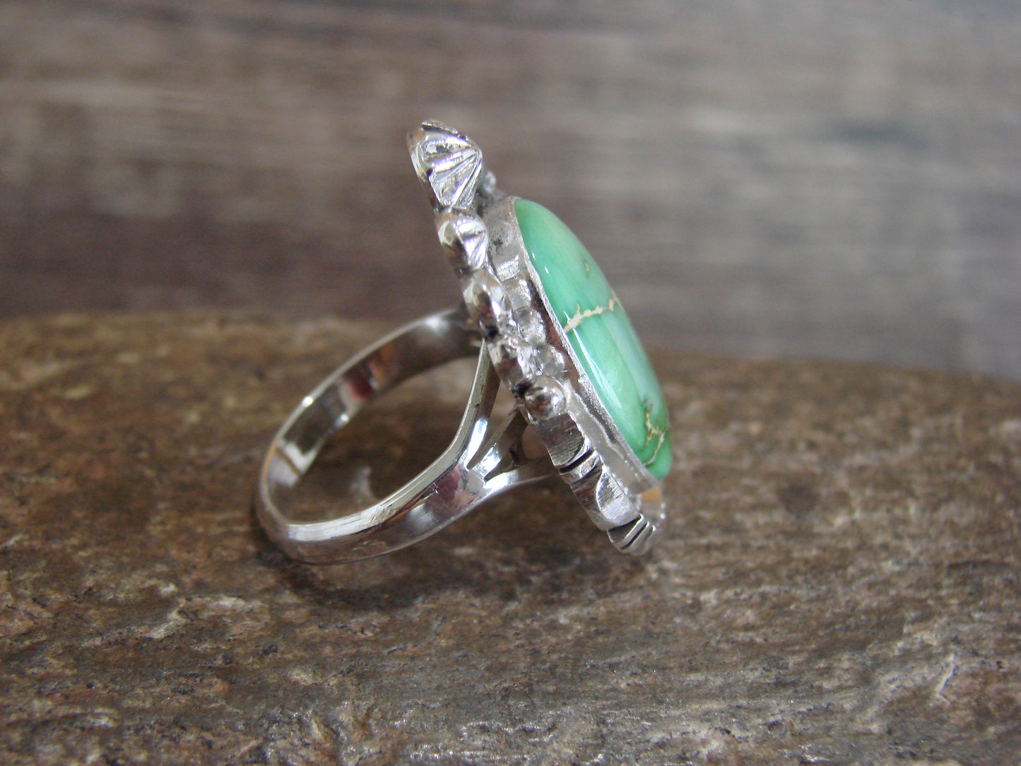 Native American Sterling Silver & Sonoran Turquoise Ring by Benally - Size 8