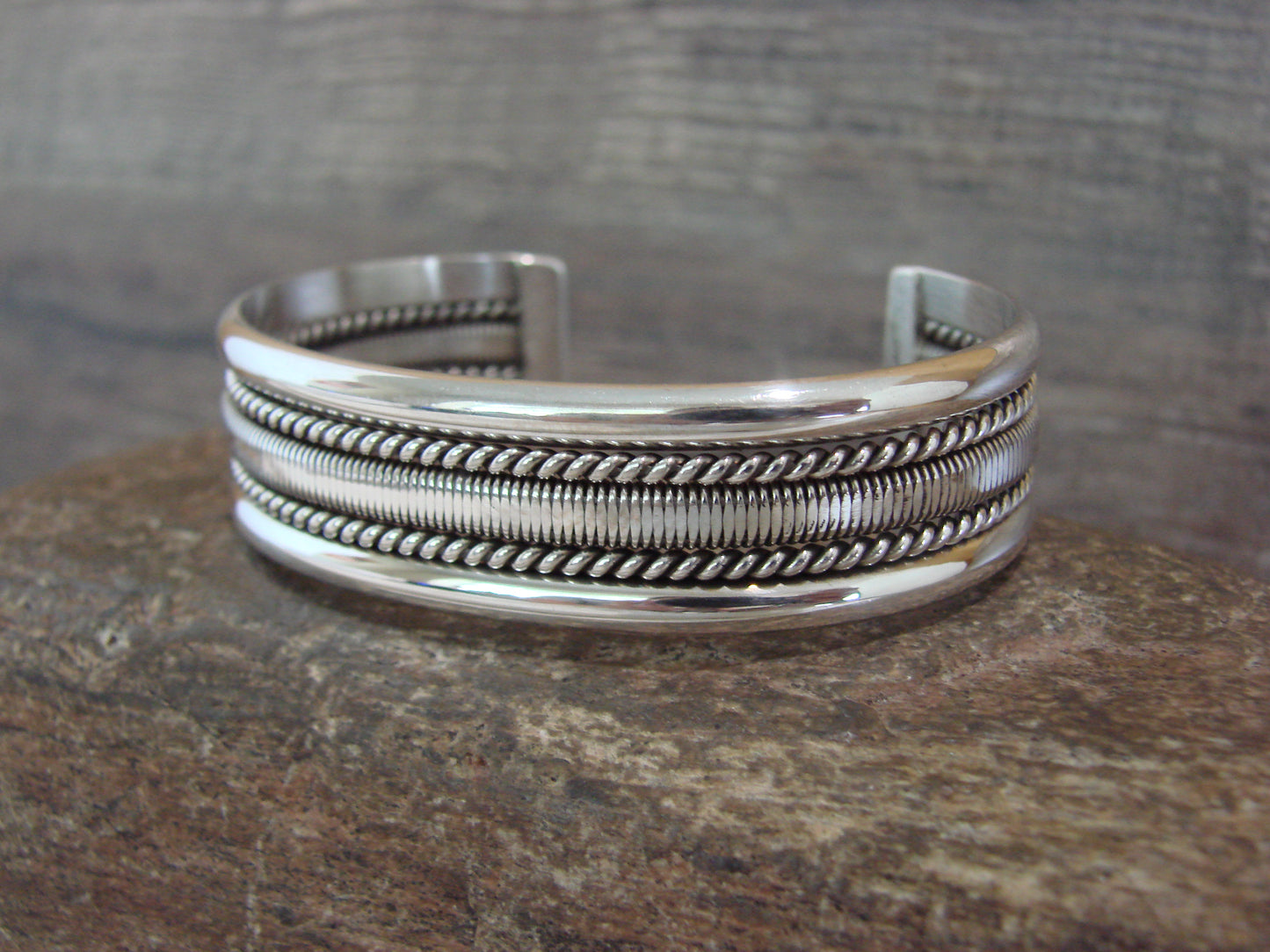 Native American Navajo Indian 5/8" Twisted Sterling Silver Bracelet by Tahe